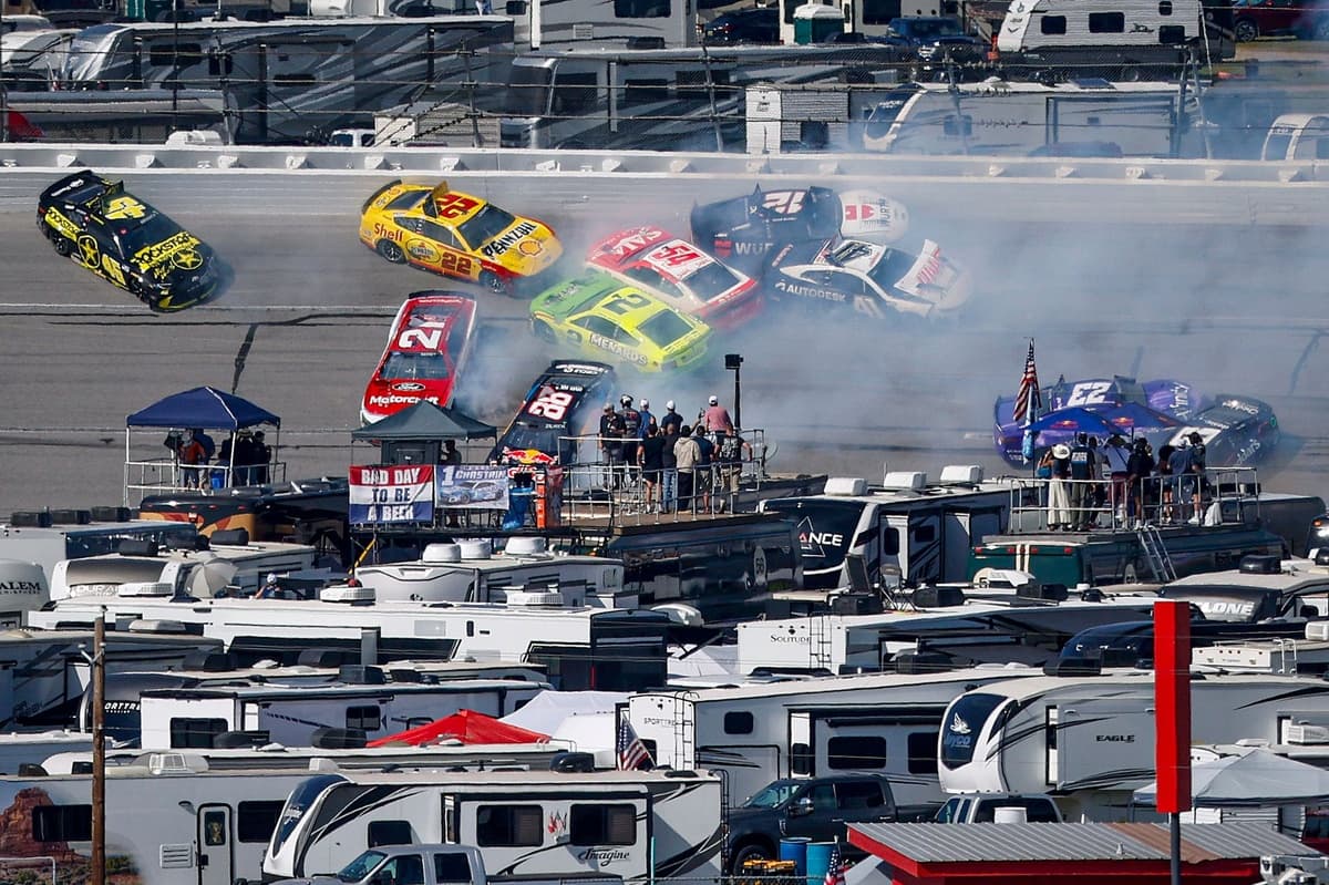 At least 25 cars wreck in massive crash, stopping Talladega Cup race