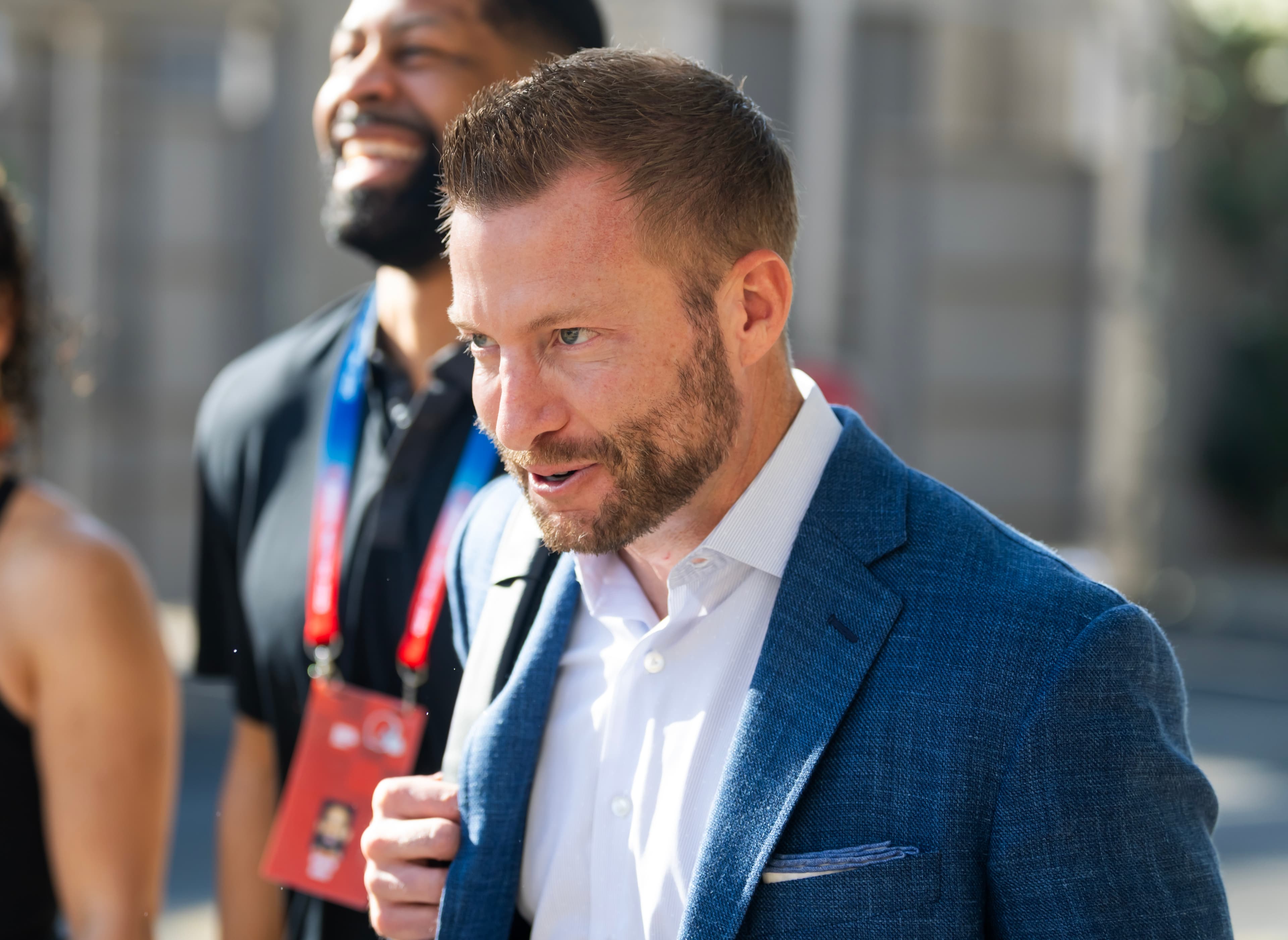 Sean McVay downplays 'grumpy' demeanor after Rams' selection of Ty Simpson, embraces GM Les Snead