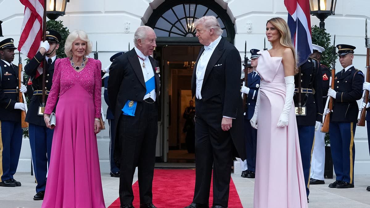 Melania Trump stuns in pink strapless gown as she joins husband Donald for state dinner with King Charles and Queen Camilla
