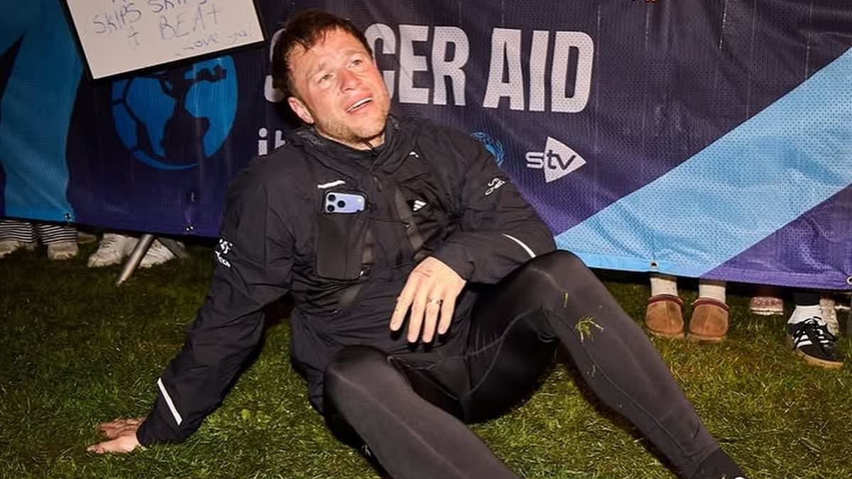 Olly Murs breaks down in tears after 'putting his body on the line' as he is greeted by crowds singing 'happy birthday' during brutal UNICEF and Soccer Aid challenge