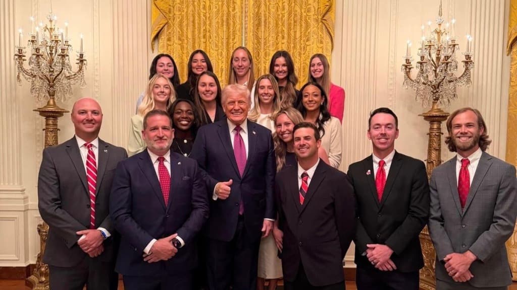 Trump Honors Women’s Tennis Champs by Putting a Wall of Men in Front of Them