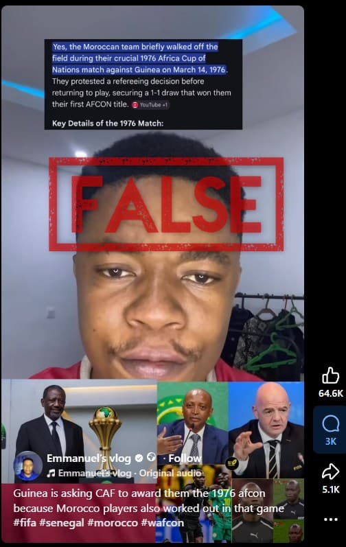 Morocco did not leave the pitch during the 1976 AFCON final against Guinea