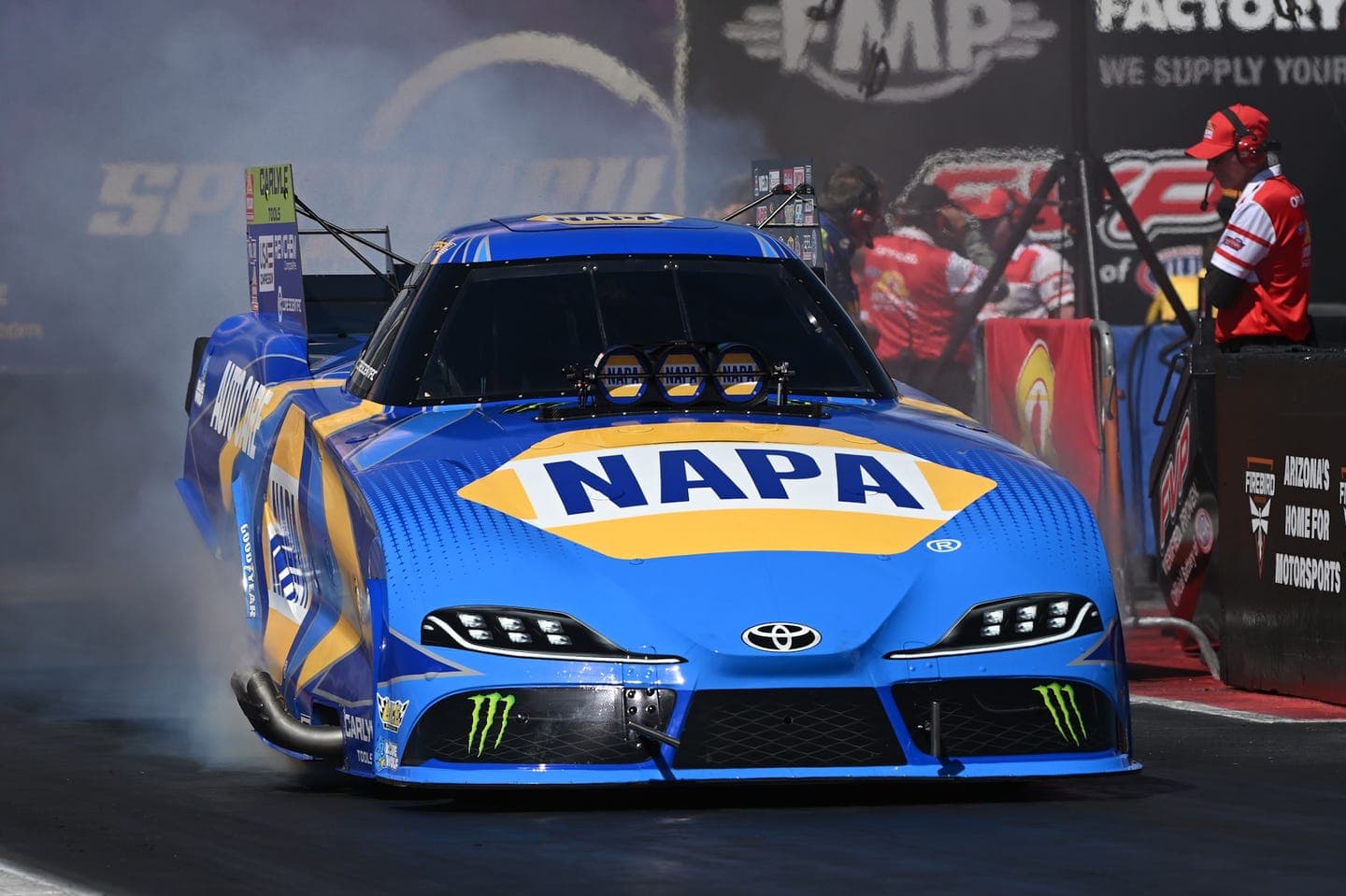 Ron Capps Rallies from Fiery Explosion to Win NHRA Funny Car Trophy at Phoenix