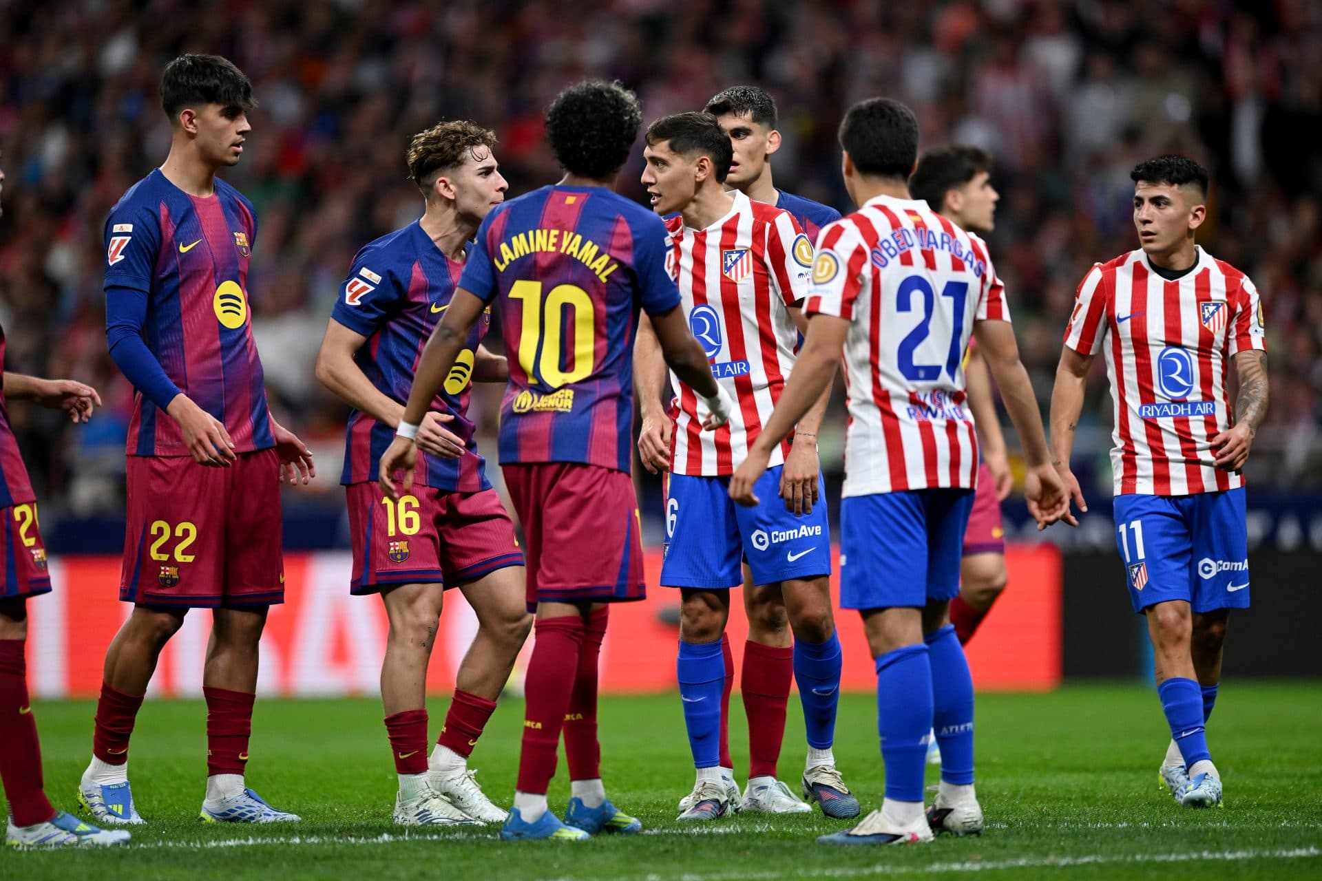 Watch: Barcelona players erupt after heated incident involving Fermin Lopez vs Atletico Madrid