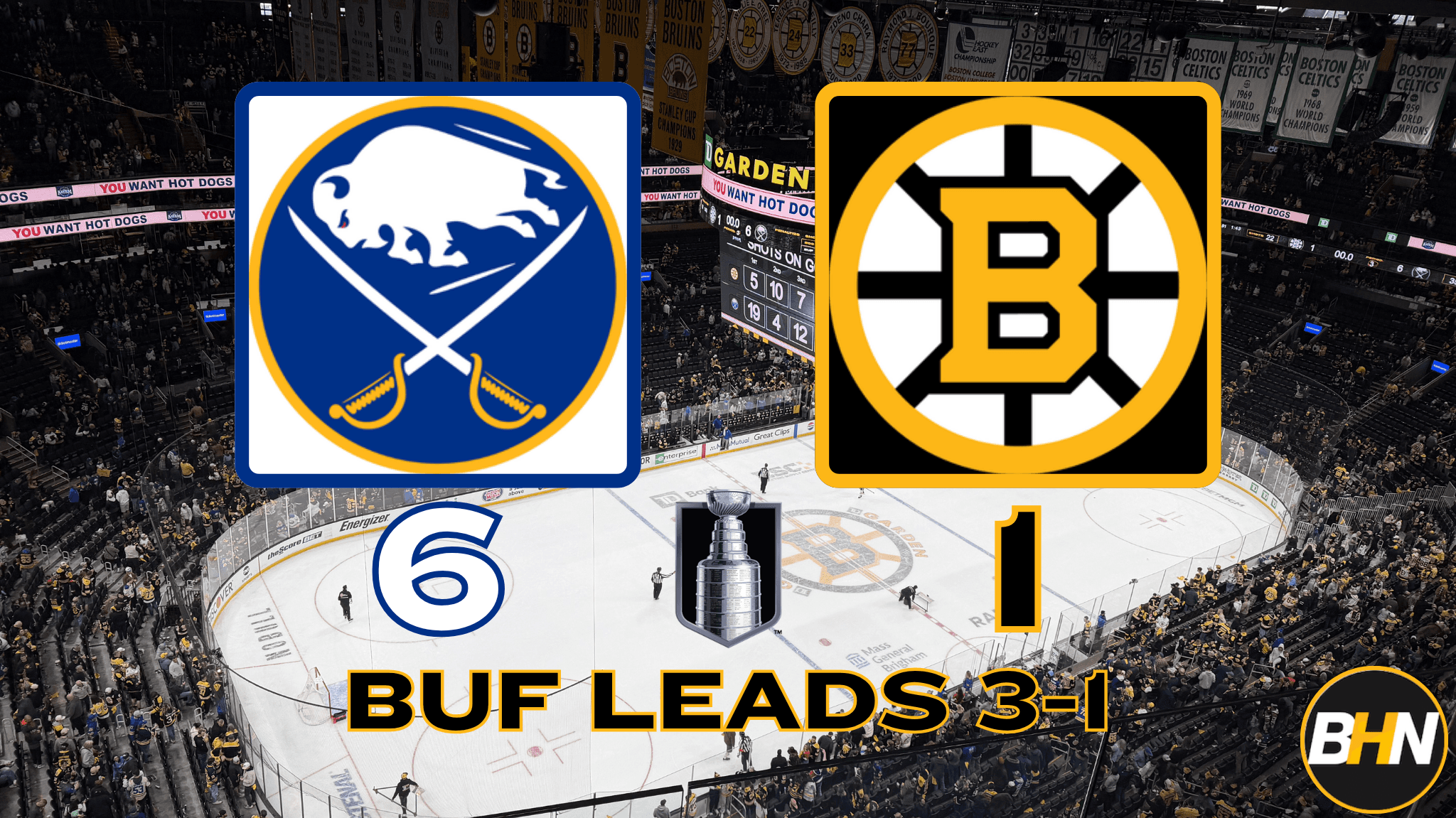 Six Goals Lift Sabres Over Bruins in Game 4
