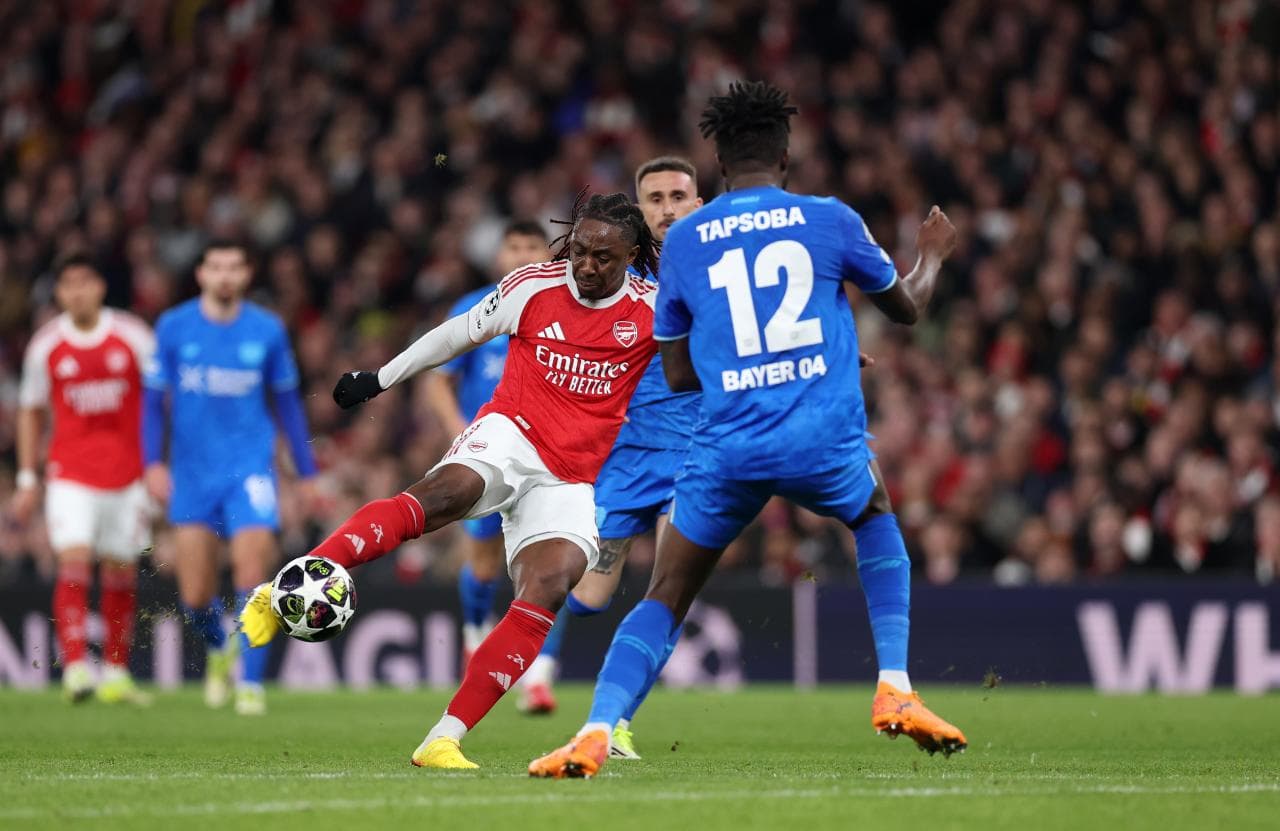 Goal-Guards Eze and Rice Shine Bright, Dominating Leverkusen in UEFA Champions League!