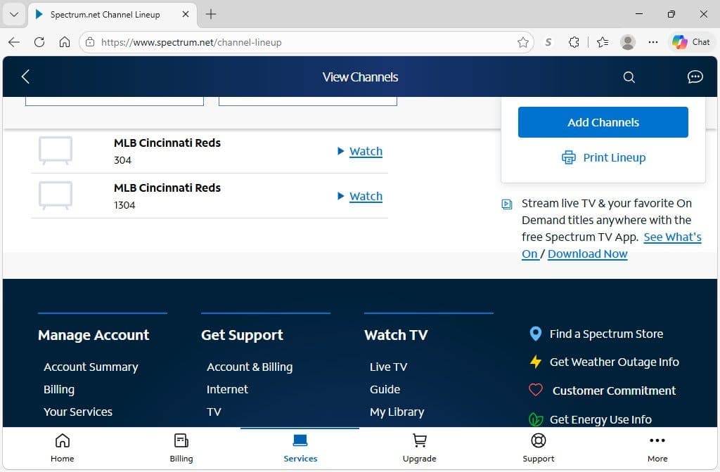 Spectrum adds channels 304, 1304 to lineup, titled MLB Cincinnati Reds