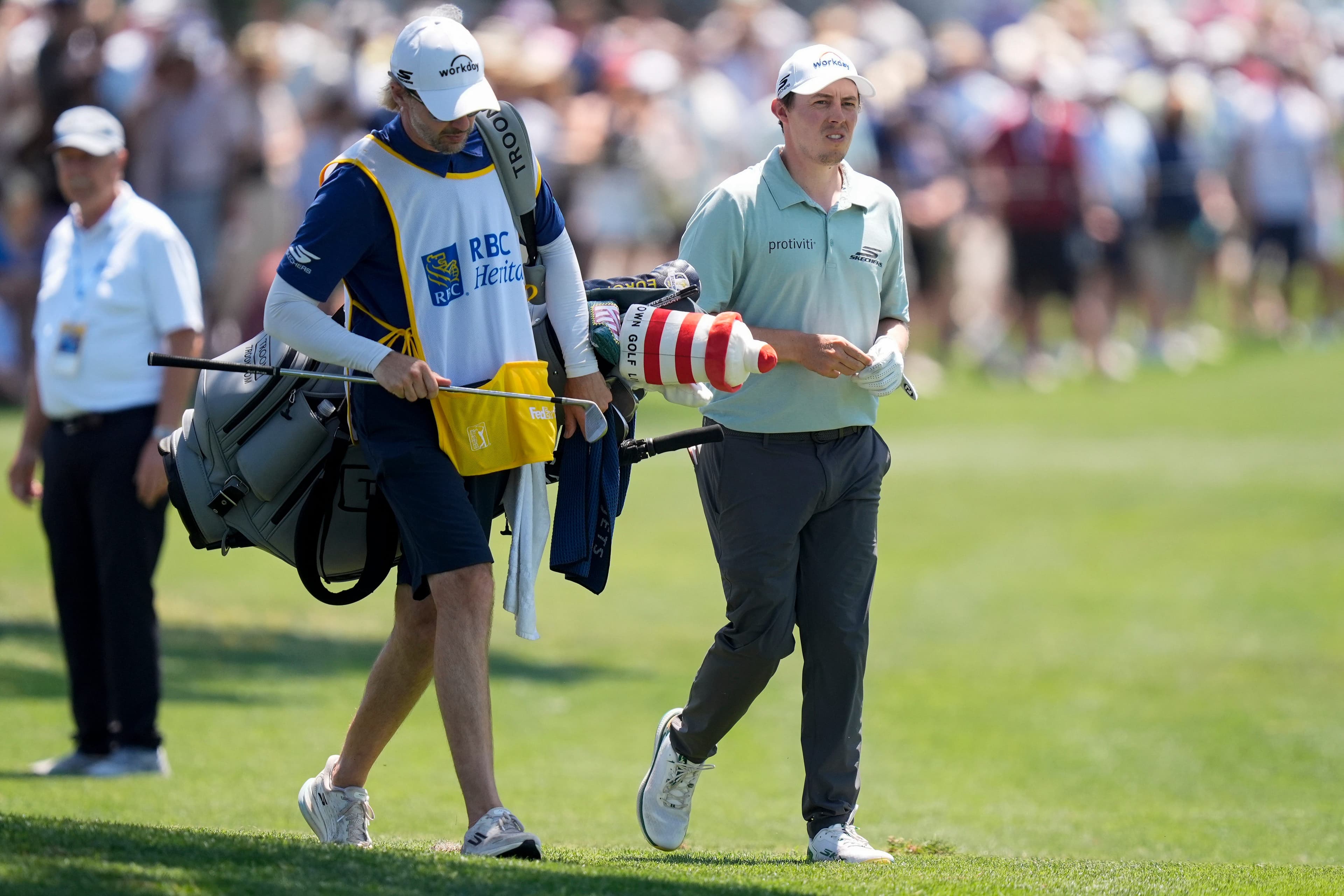 Golf roundup: Matt Fitzpatrick hits tree, then sprinkler head en route to RBC Heritage lead