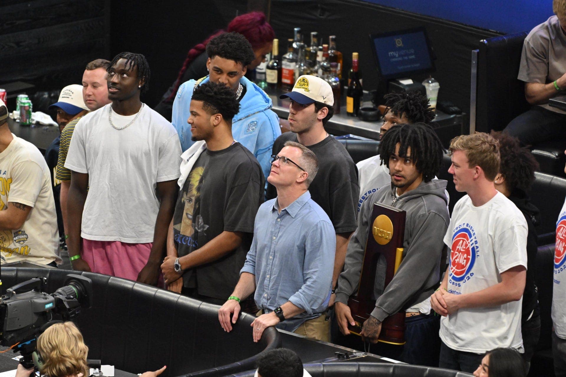 Michigan men's basketball team, Jared Goff cheering on Pistons in Game 2