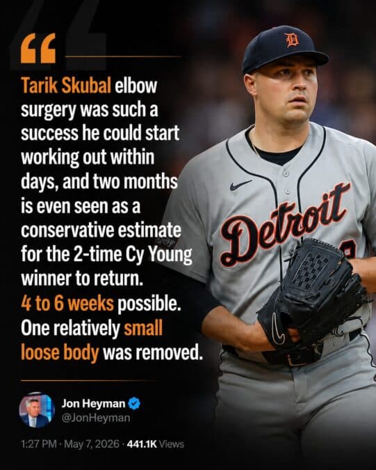 Tarik Skubal’s recovery timeline may be much shorter than first feared