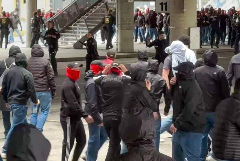Mass brawl between Bayern and Stuttgart fans outside stadium