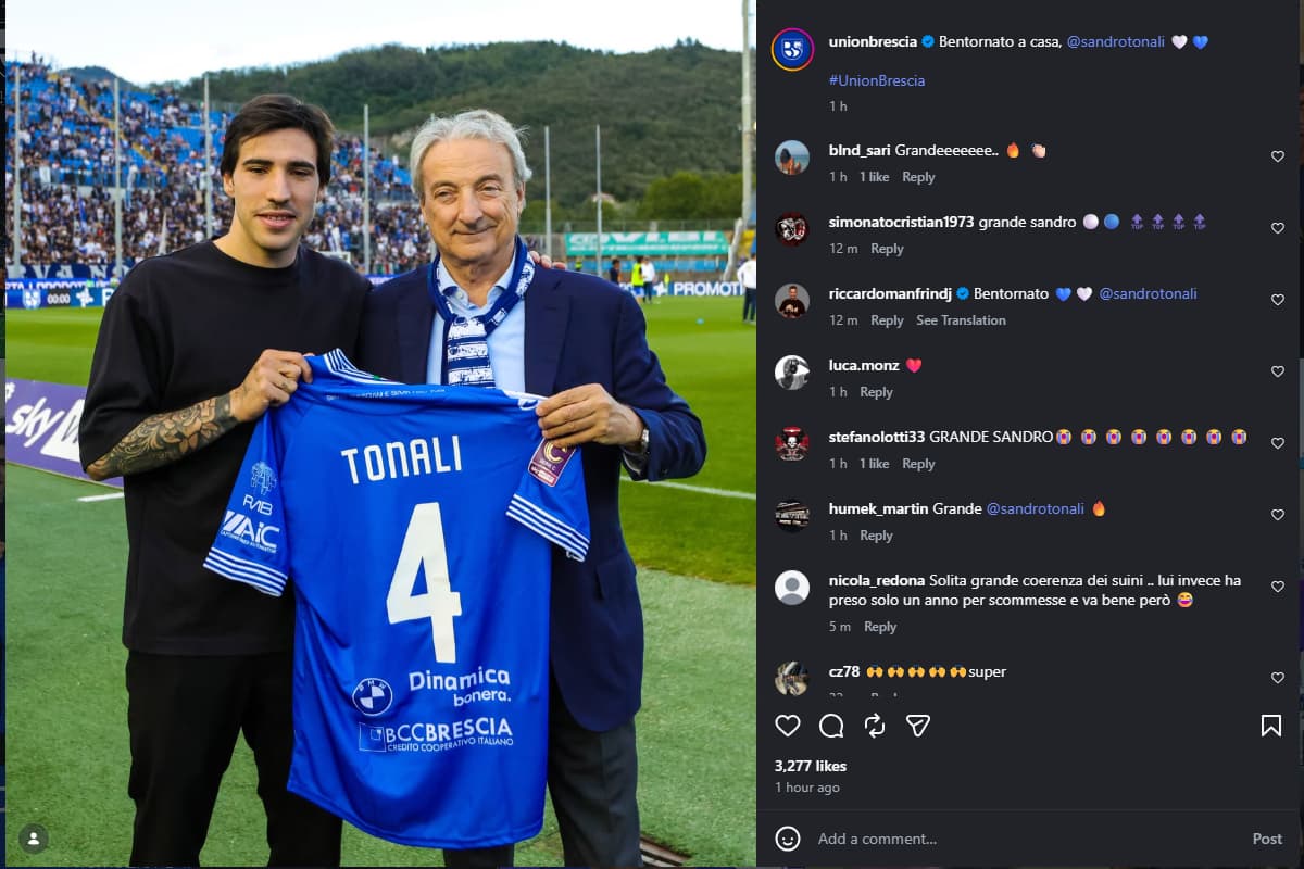 Tonali visits childhood club Brescia during Newcastle United day off