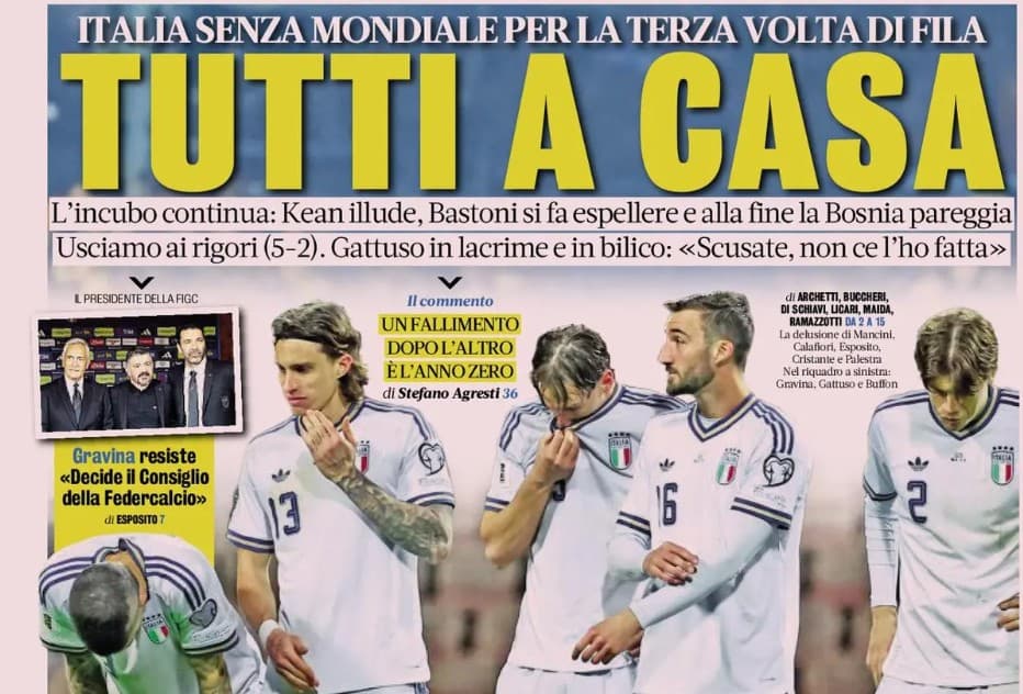 Today’s Papers – Third Italy failure, everyone go home