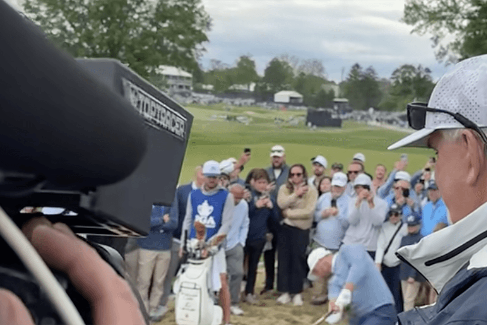 PGA Championship 2026: Watch Wyndham Clark destroy camera and nearly decapitate fans with wild mishit at Aronimink