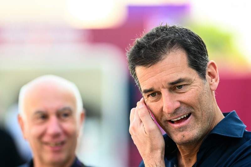 Mark Webber congratulates Senna Agius after Moto2 win in the United States