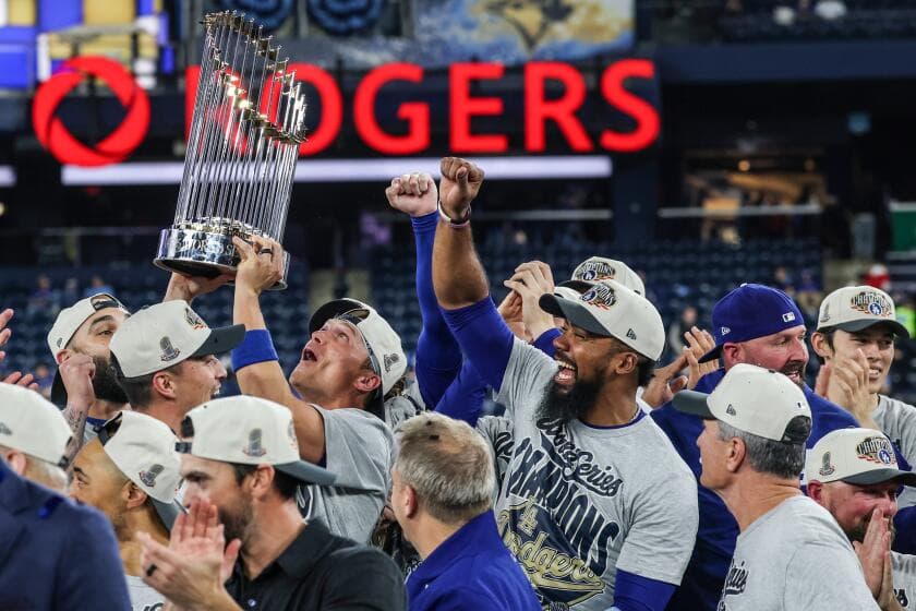 Plaschke: The Dodgers and their fans are geared up for a three-peat. Why the quest will fall short