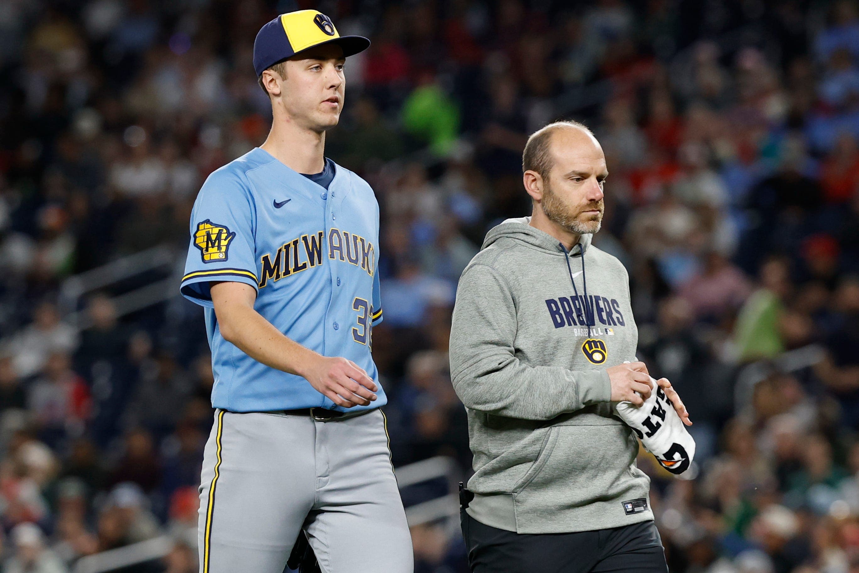 Brewers flame-thrower Jacob Misiorowski exits with hamstring cramp