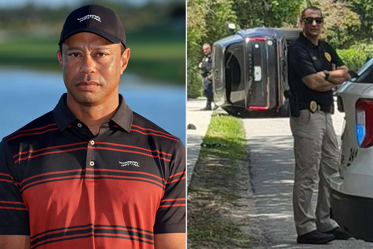 Tiger Woods’ Car Seen on Its Side in Crash Photos