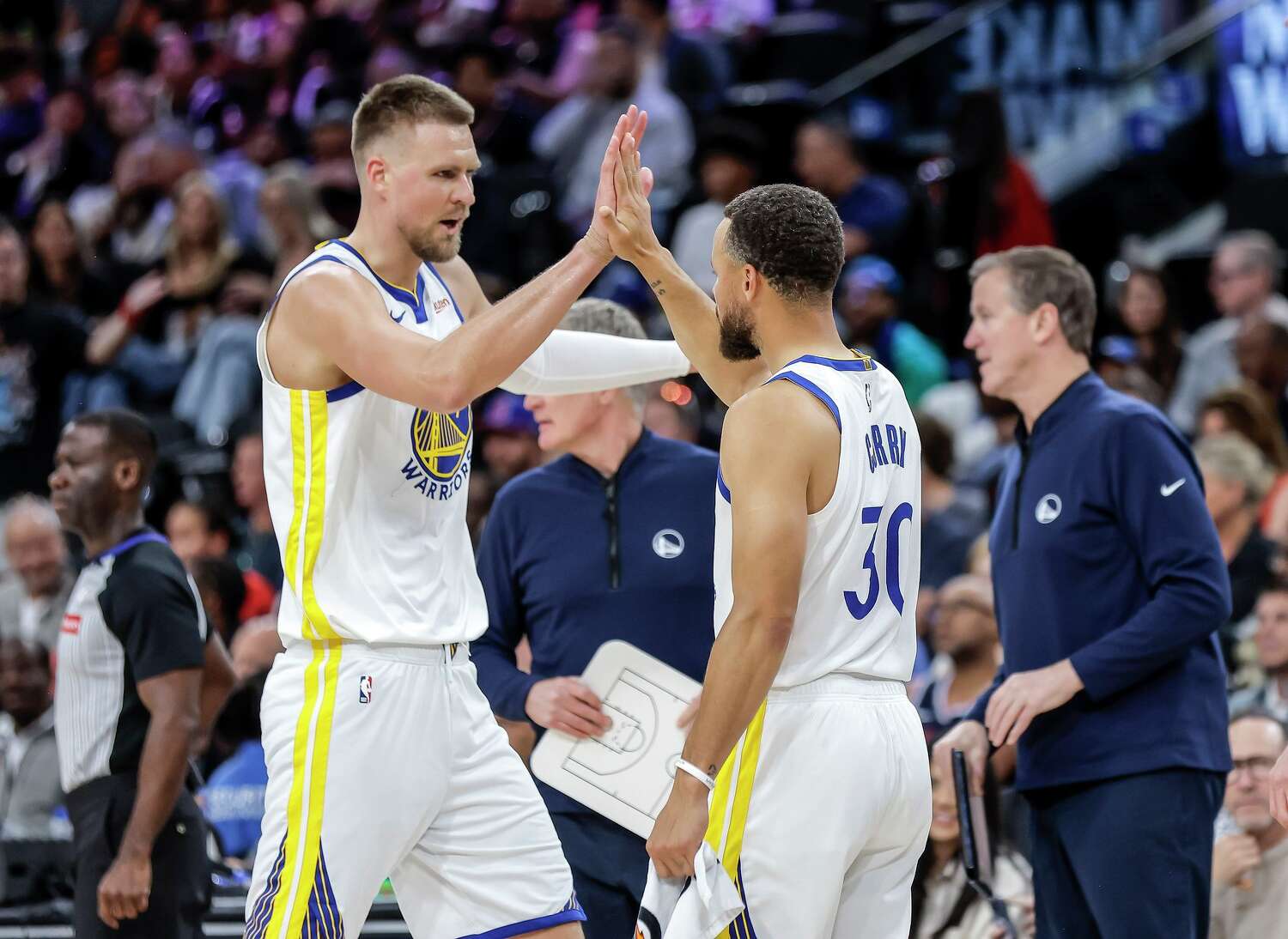 Warriors' Steph Curry finally gets extended run with Kristaps Porzingis: ‘That's a good preview'