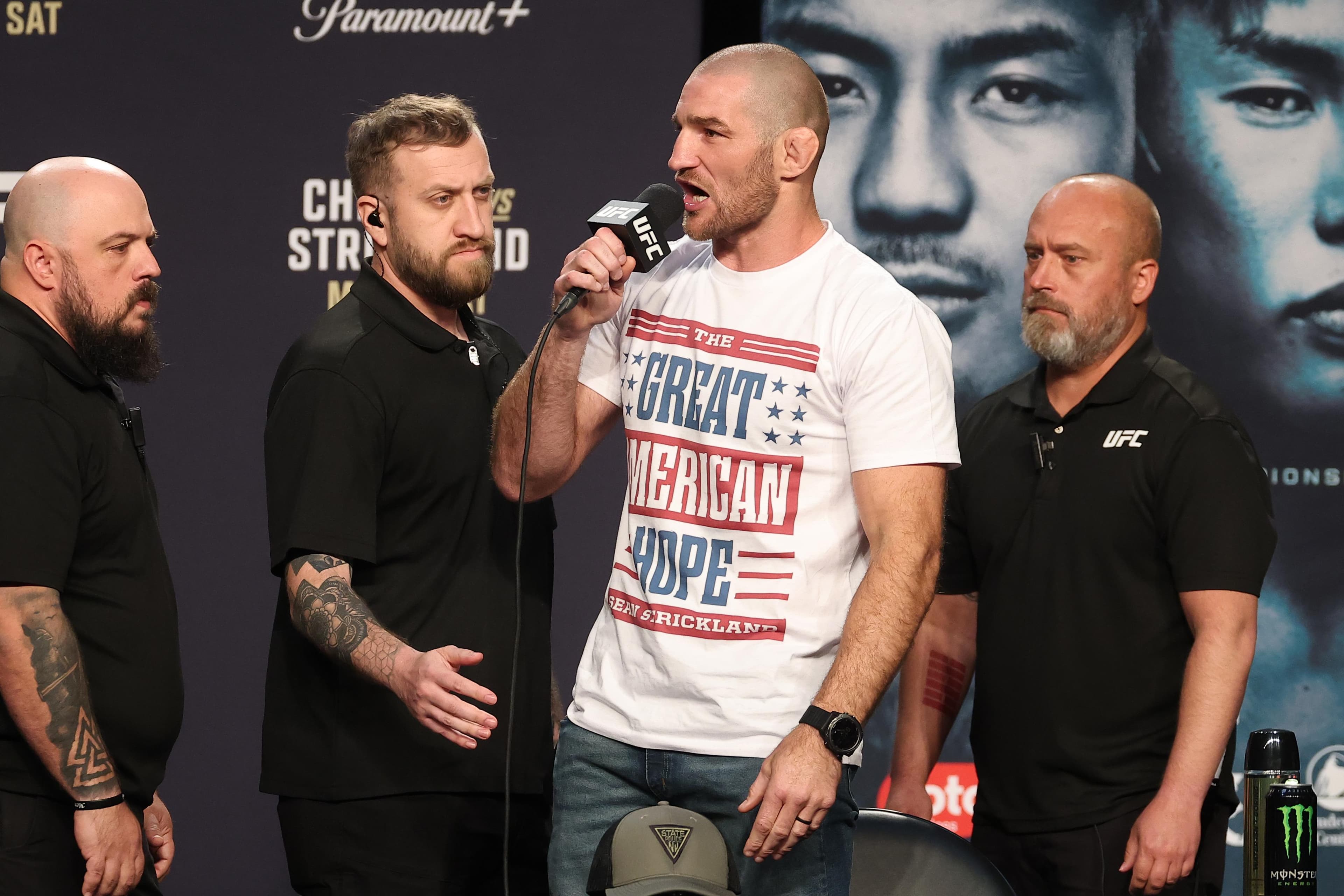 Sean Strickland reacts to ‘coward’ Khamzat Chimaev kicking him before UFC 328