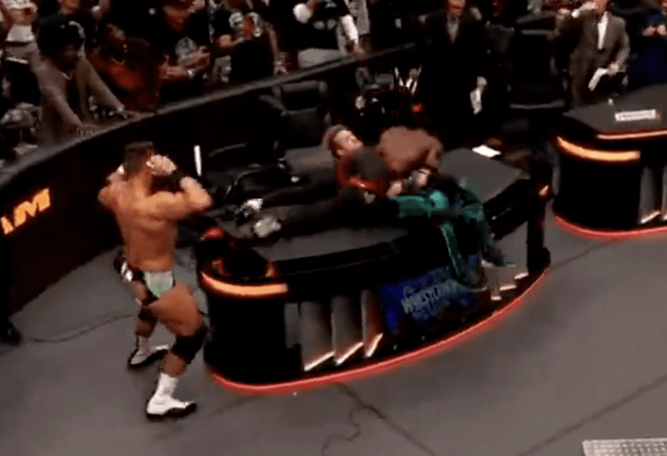 Video: iShowSpeed frog splashes Logan Paul through the announcer’s table at WrestleMania 43