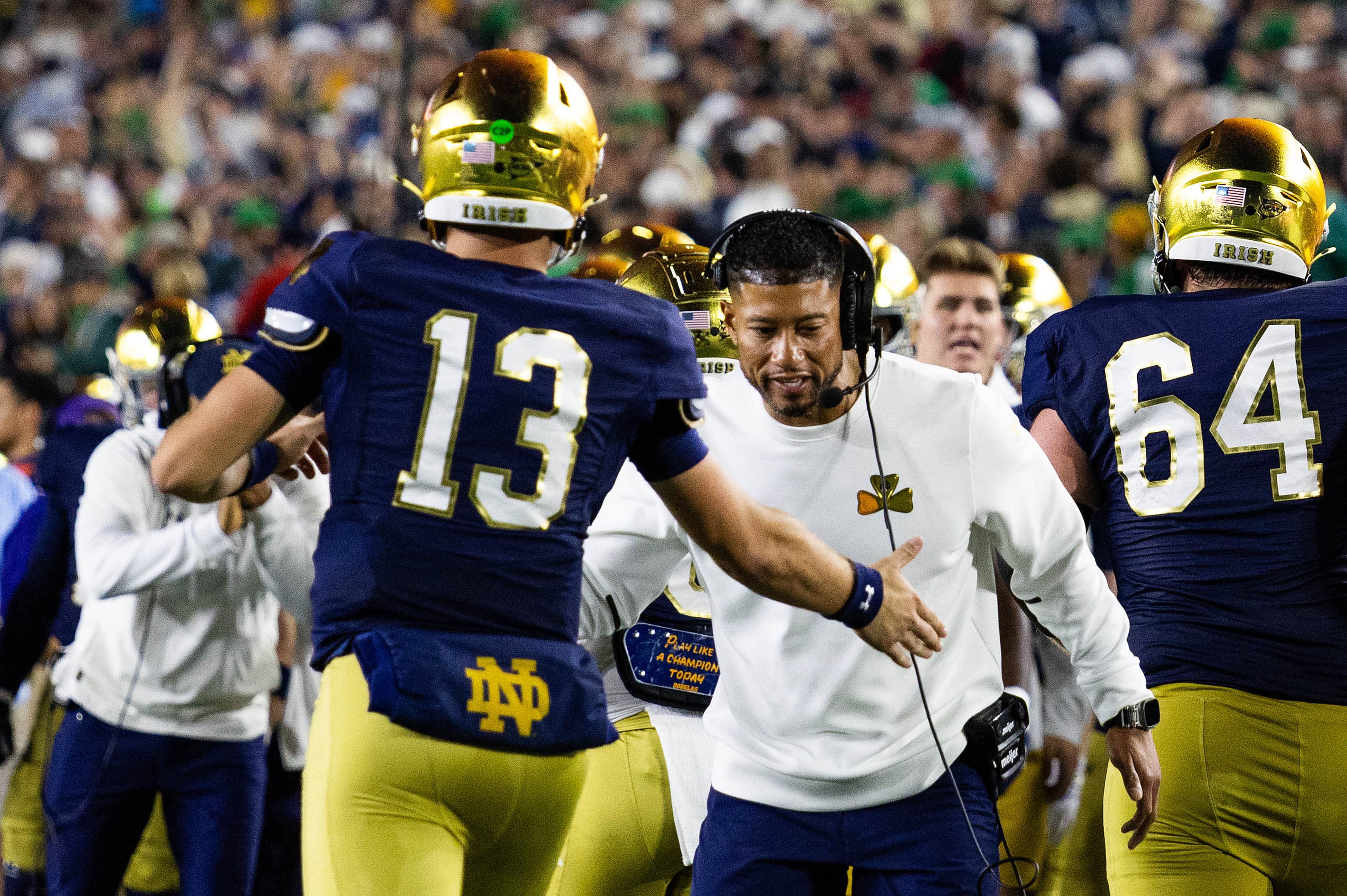 Obviously, Notre Dame’s Marcus Freeman and CJ Carr have a special relationship