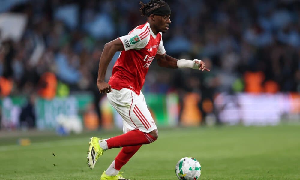 Arsenal forward Noni Madueke left Wembley with significant strapping on left wrist yesterday