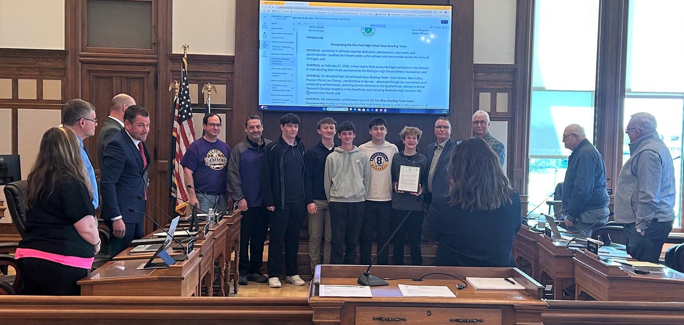 Blissfield state champion bowling team honored at county chambers