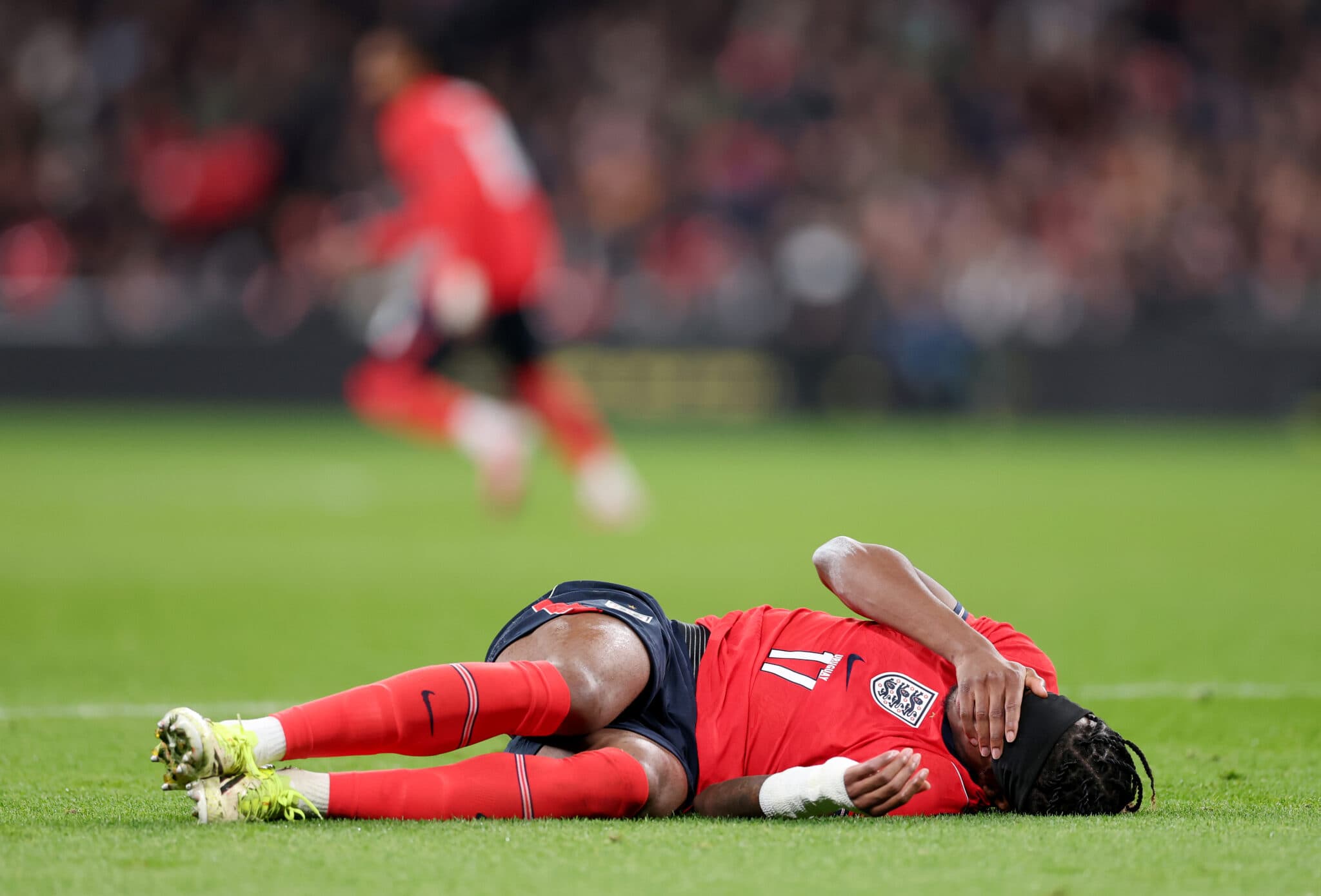 Arsenal injury worry as England star spotted in a brace