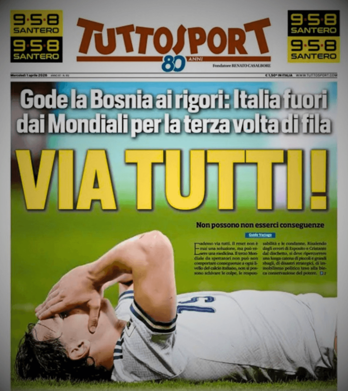 ‘Everyone out!’ Furious Italian newspapers react after Italy fail to qualify for third straight World Cup