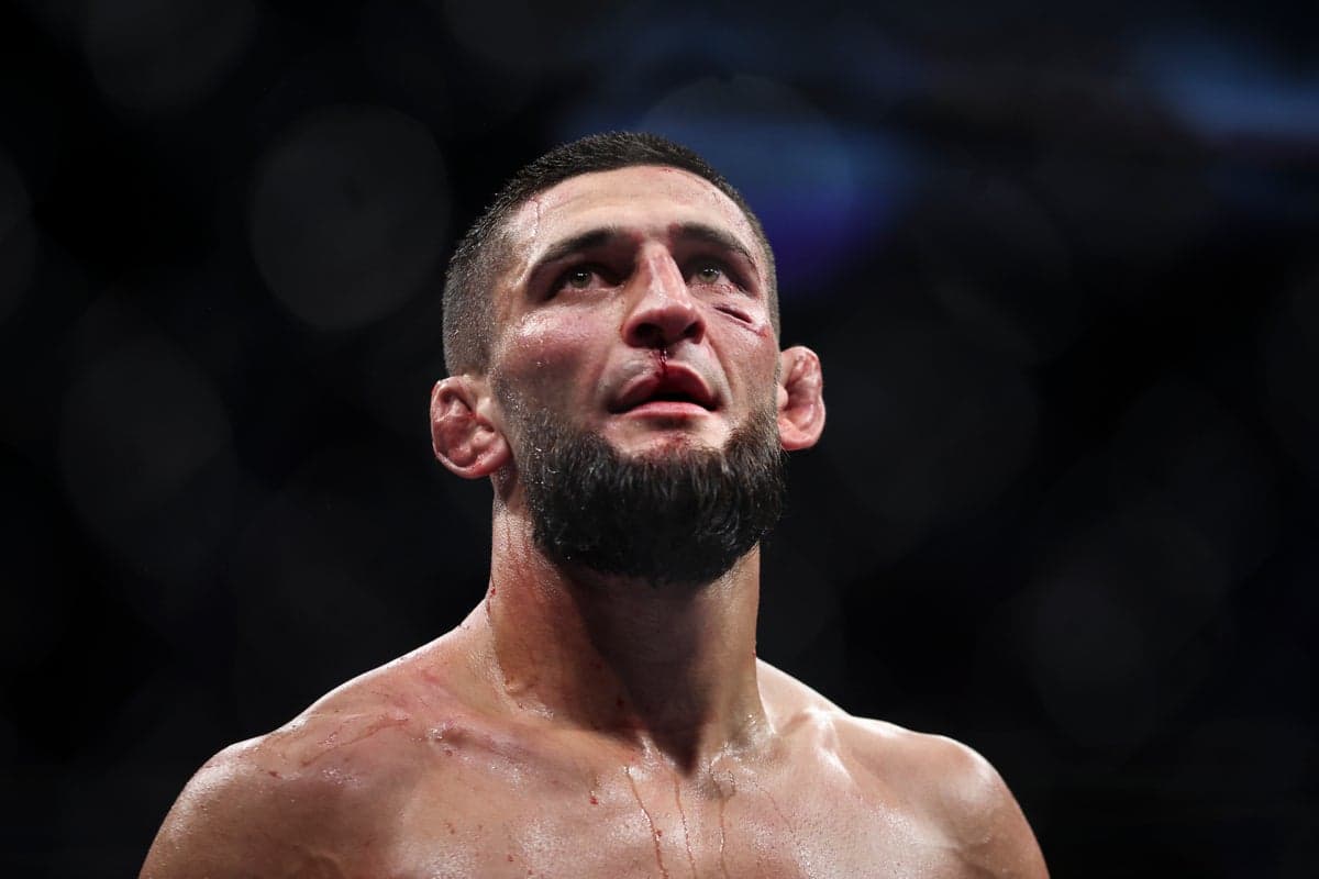Khamzat Chimaev kicks Sean Strickland at explosive UFC 328 press conference