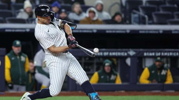 Yankees' Giancarlo Stanton somehow hit a line-drive knuckleball that baffled the A's
