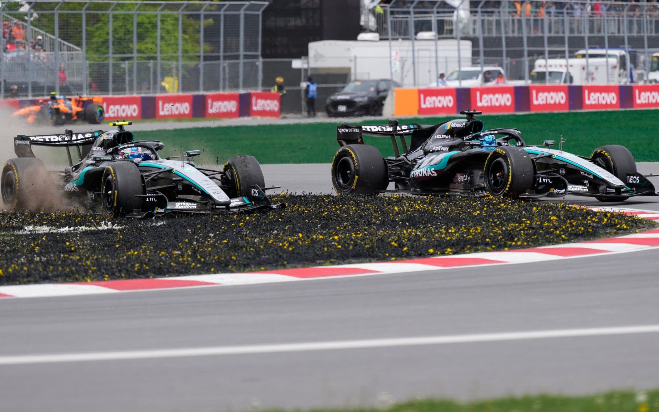 Russell wins Canadian GP sprint after feisty clash with Antonelli