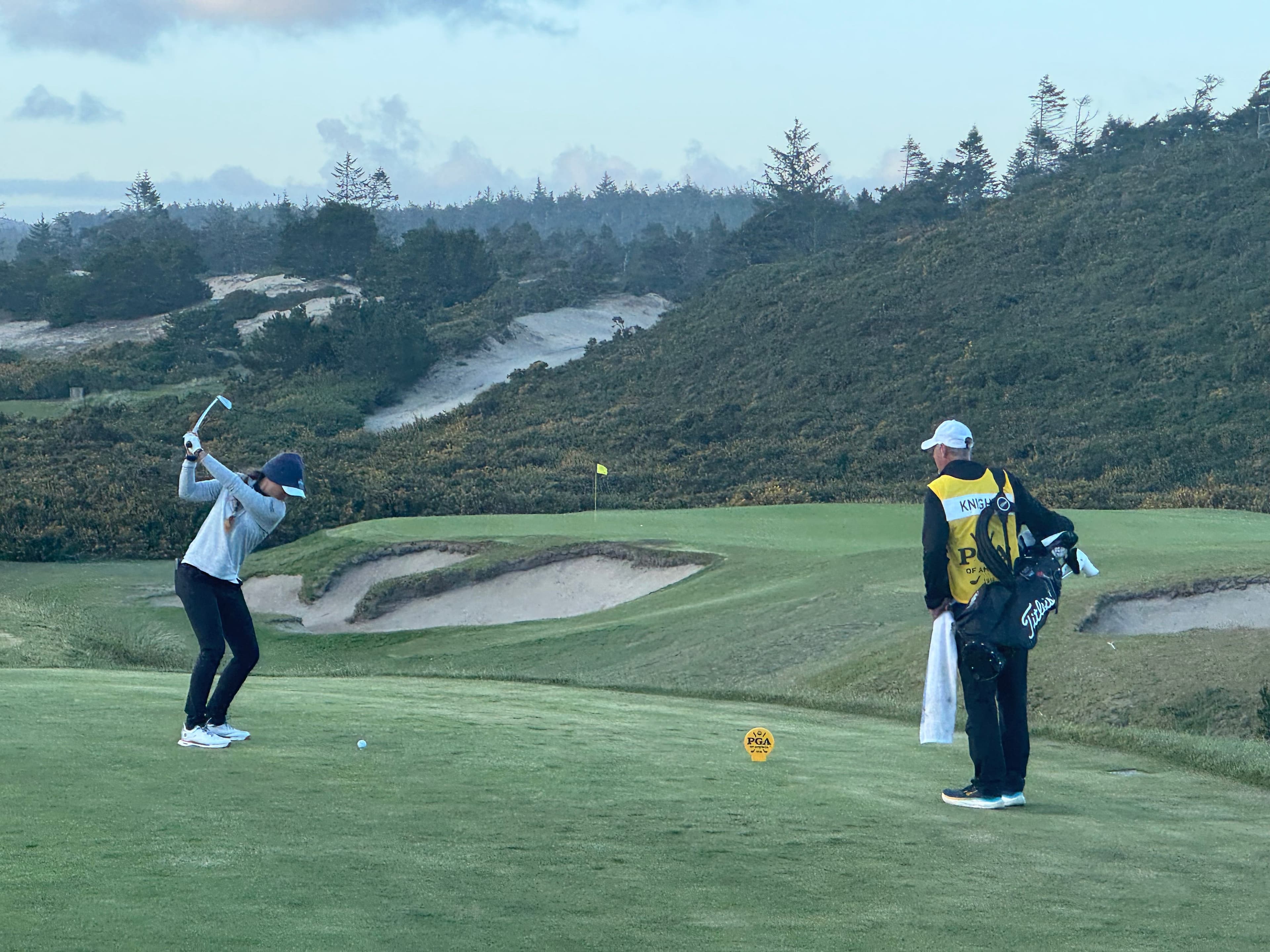 Female pro Allie Knight contending at PGA Professional Championship at Bandon Dunes