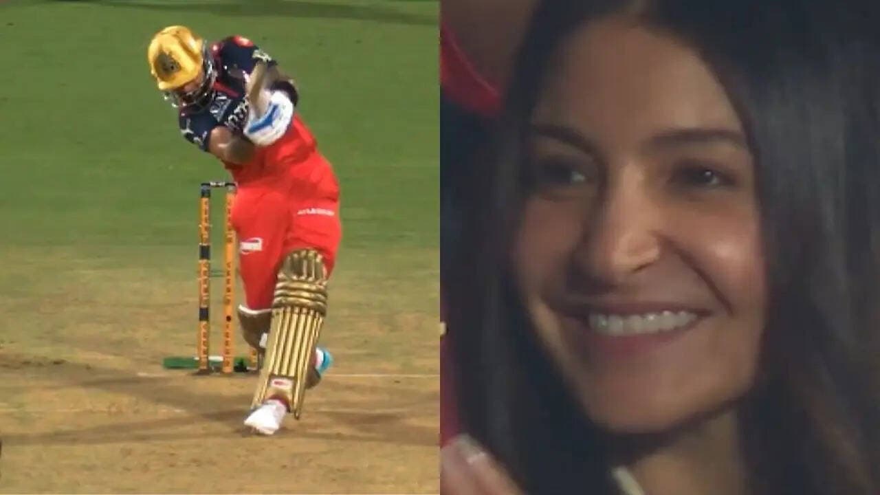 Virat Kohli's no-look six leaves Anushka Sharma impressed; her reaction goes viral - Watch