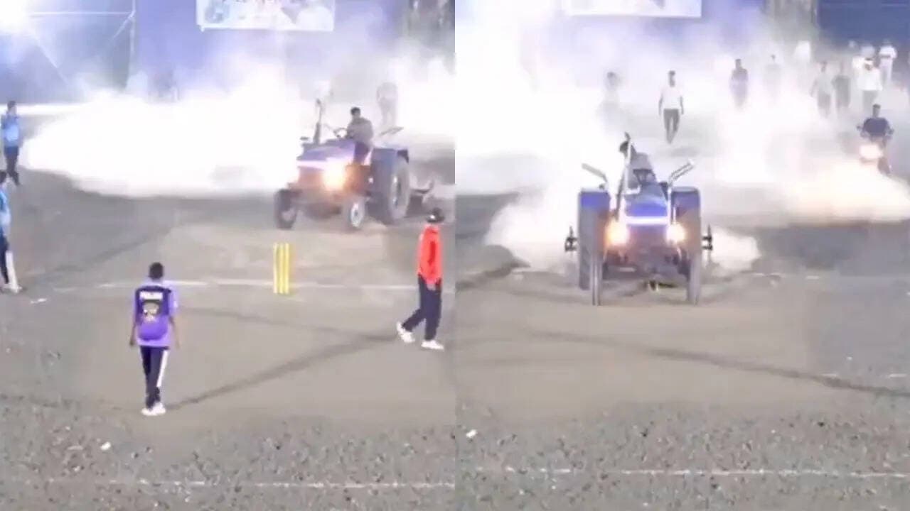 Shocking! Angry over 'not invited', politician uses tractor to destroy cricket pitch - WATCH