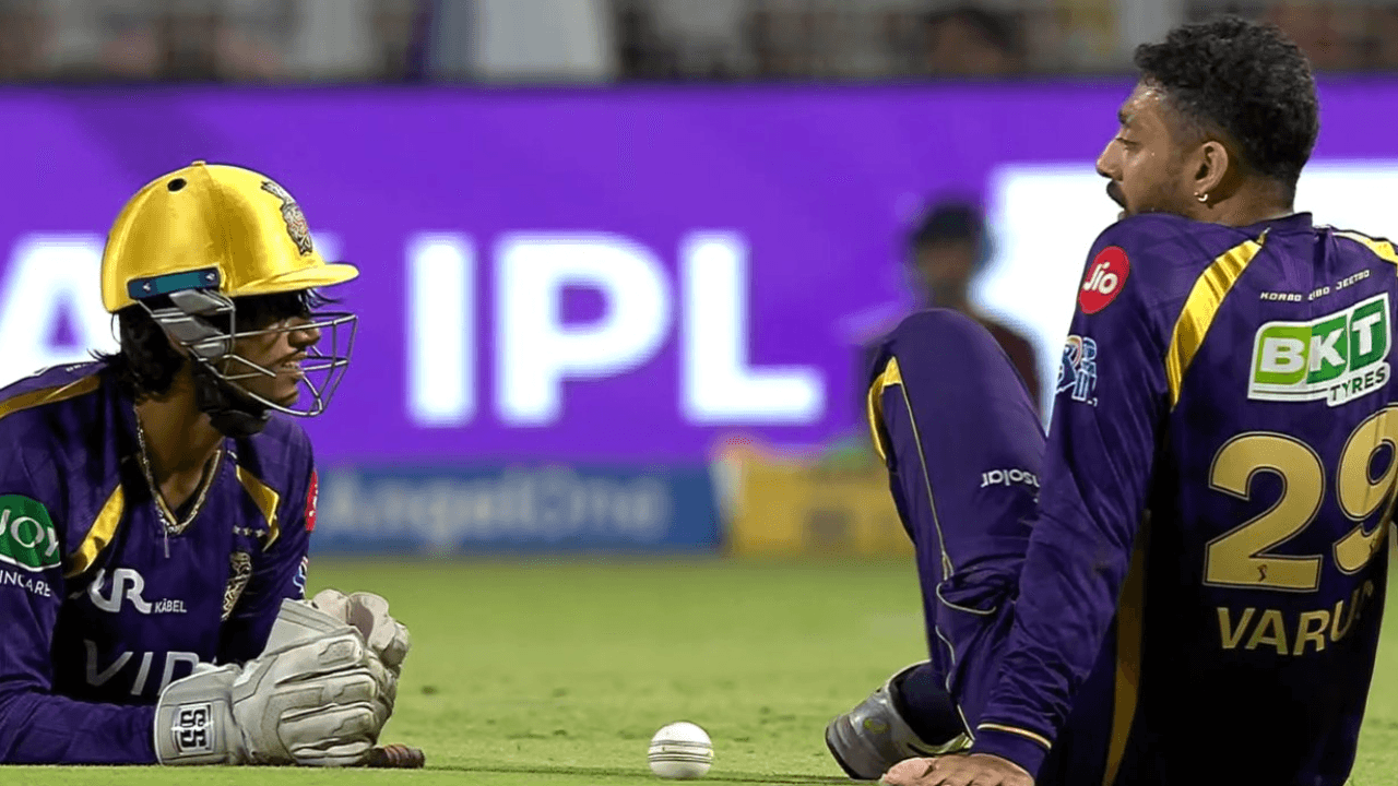Watch: Varun Chakaravarthy fumes at Raghuvanshi for dropped Tilak Varma catch