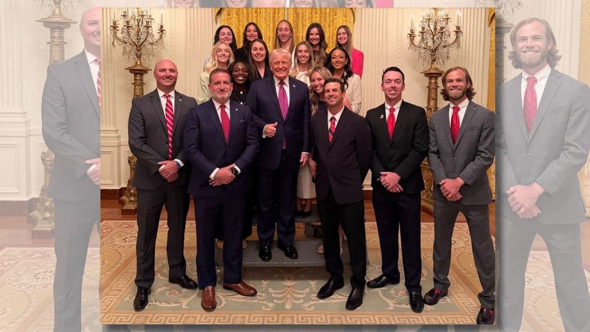 Real photo shows female athletes standing behind men with Trump