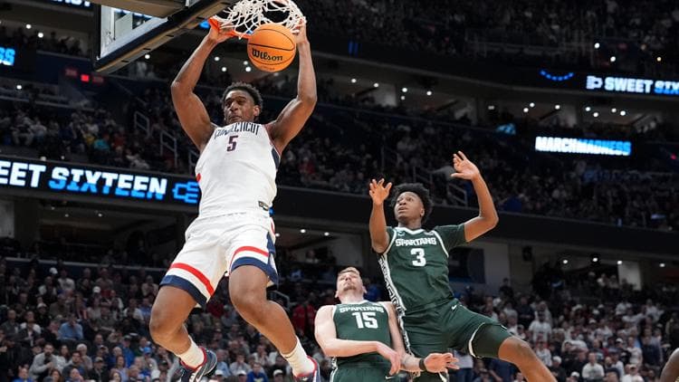 UConn men hold off Michigan State 67-63 in Sweet 16 thriller