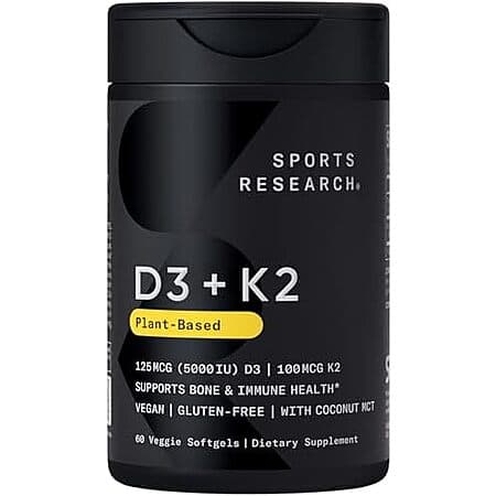 [SnS, AC] $11.49 | 60-Count Sports Research Vegan Plant-Base D3 5000IU w/ 100mg Vitamin K2 Softgels at Amazon (7 replies)