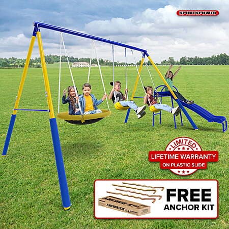 Sportspower Super Saucer Metal Swing Set with 2 Swings, 2-Person Saucer Swing, & 5FT Slide, Outdoor Backyard Fun for Kids Aged 3-8, BONUS Anchor Kit $169.99 (0 replies)